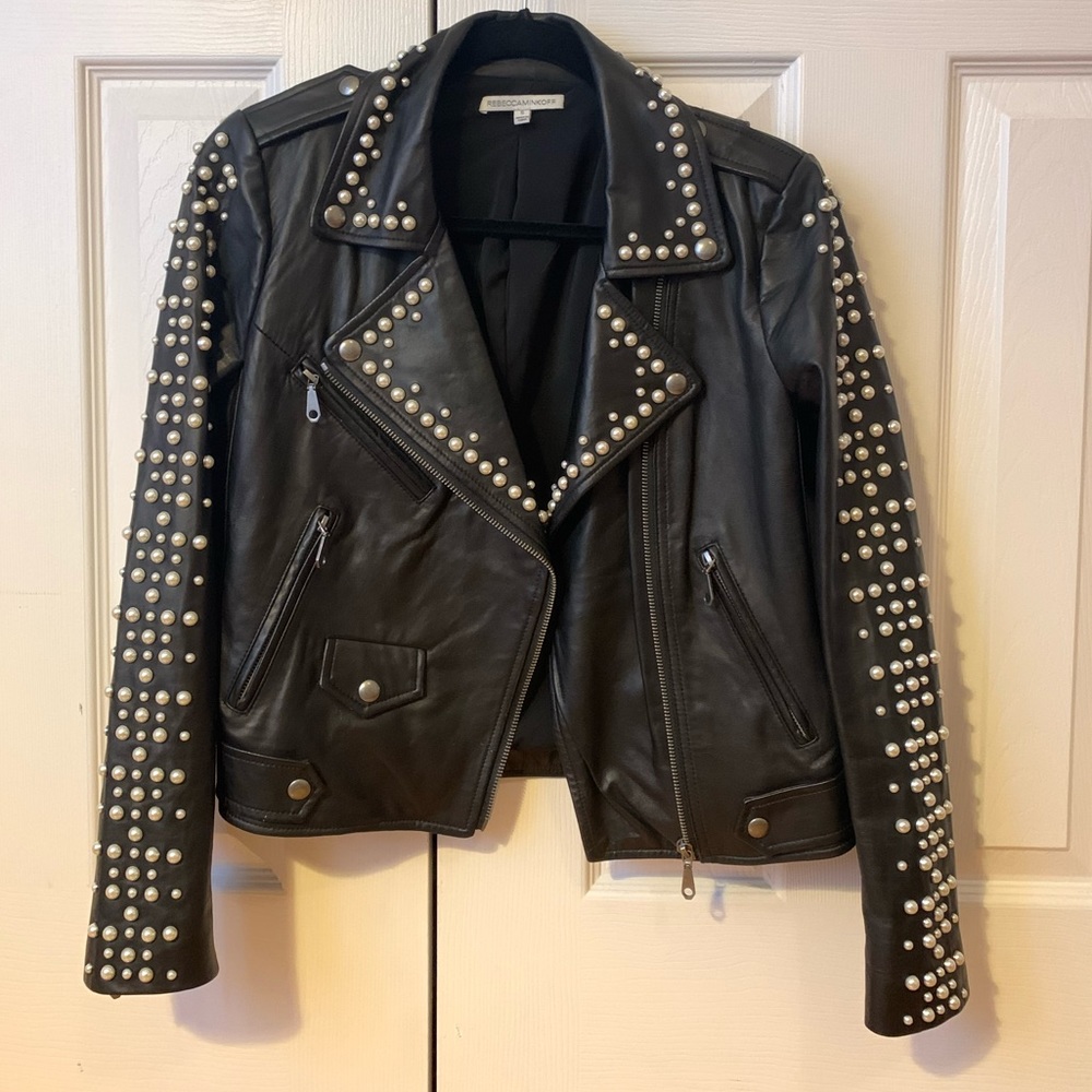 Rebecca Minkoff Wes Pearl Moto Jacket Black